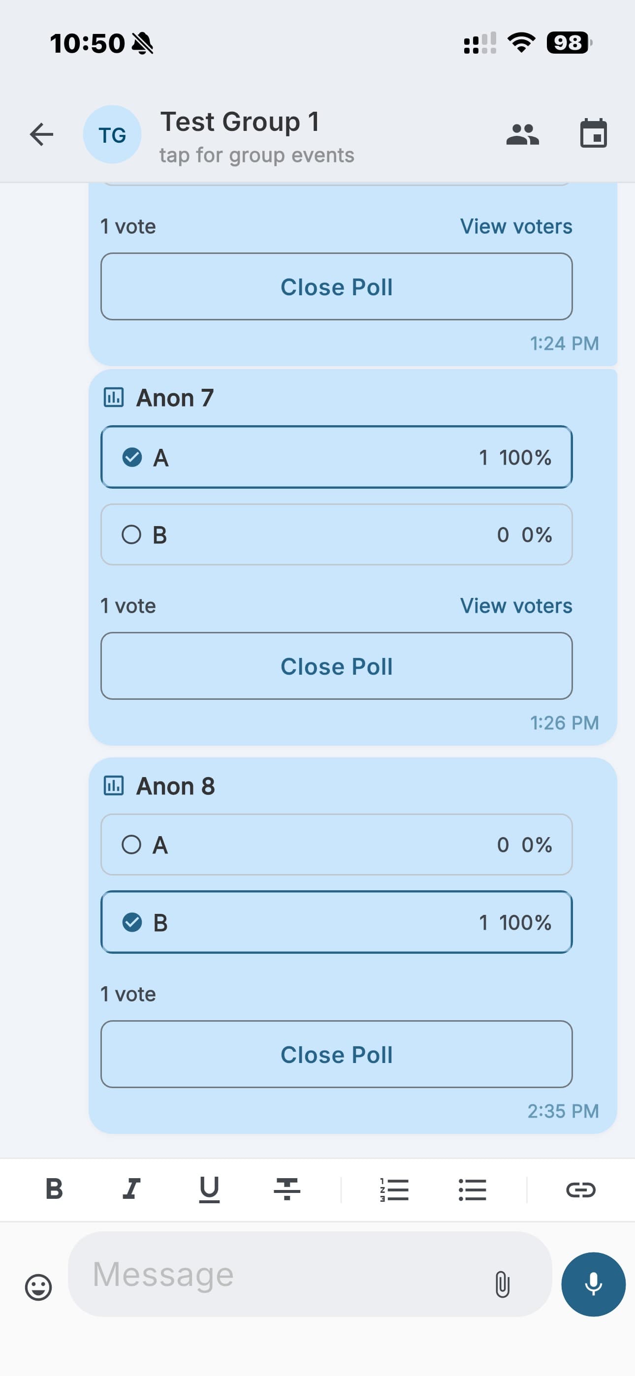 Group messaging with polls in the Anabaptist Connect app